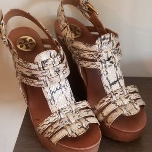 Tory Burch snakeskin wood wedges